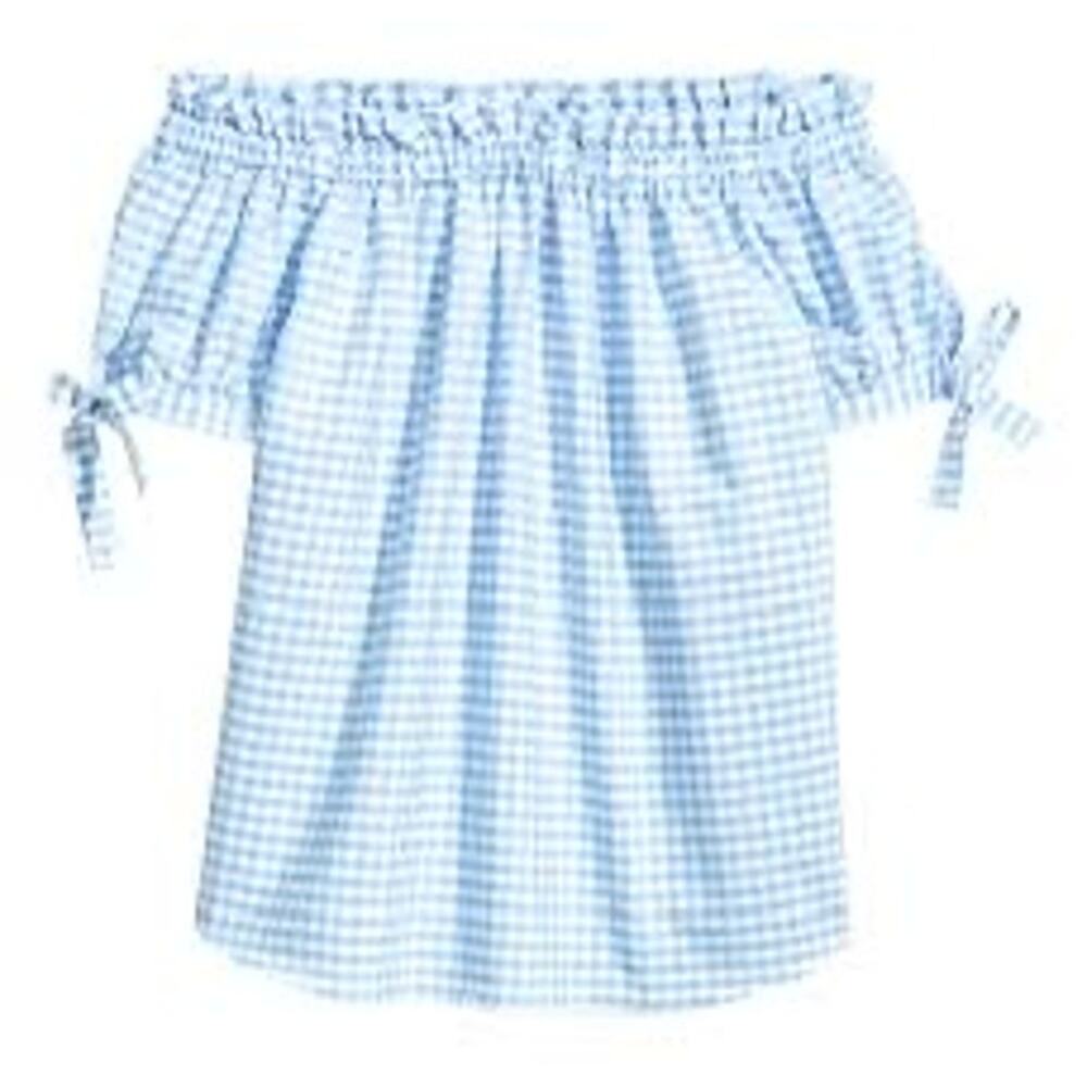 H&M Off the Shoulder Checked Short Sleeve with Tie Blouse Dorothy Cosplay 14 EUC